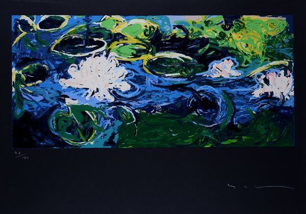 Mario Schifano : Gigli d'acqua  - Serigrafia materica - Asta GRAFICA E MULTIPLI - Pananti Online