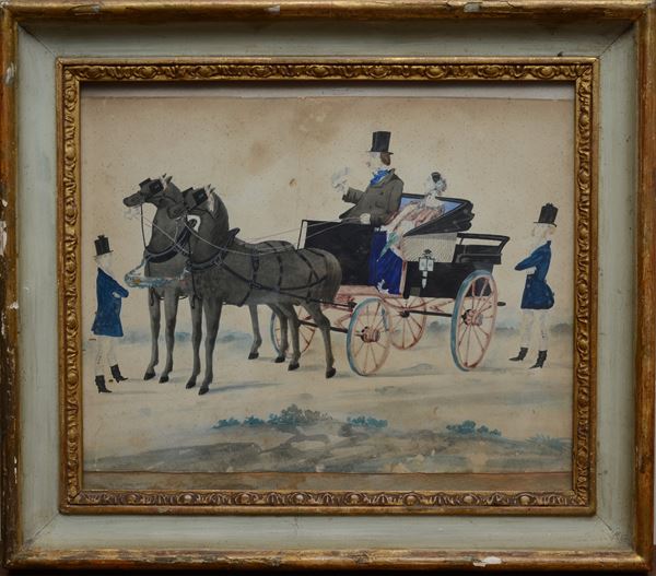 Anonimo, XIX sec. - Carrozza con signori