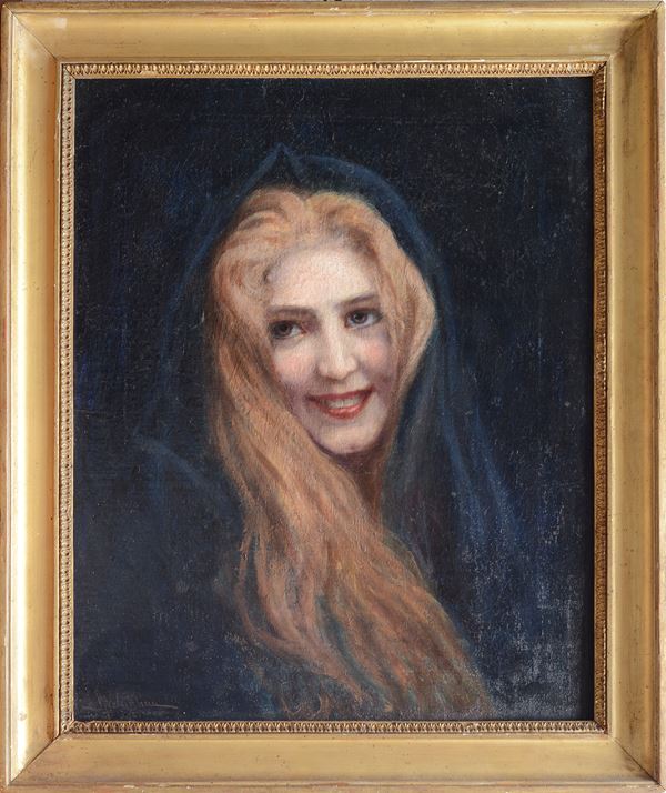 Adolfo Belimbau - Ritratto di ragazza con mantella