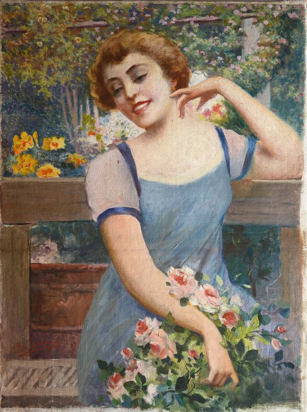 Adolfo Belimbau - Ragazza con fiori