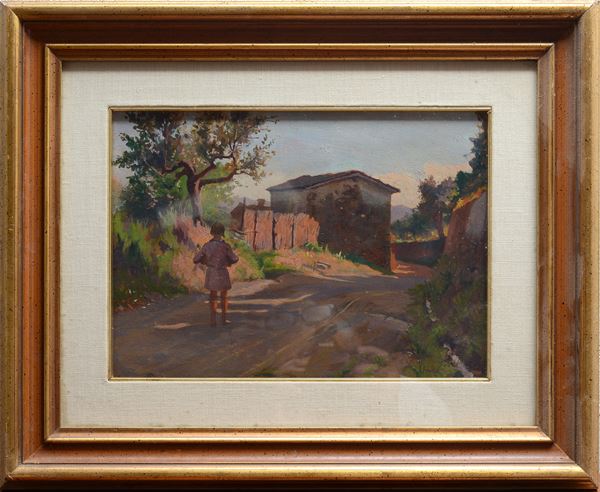 Nino Della Gatta - Casolari rustici con figura