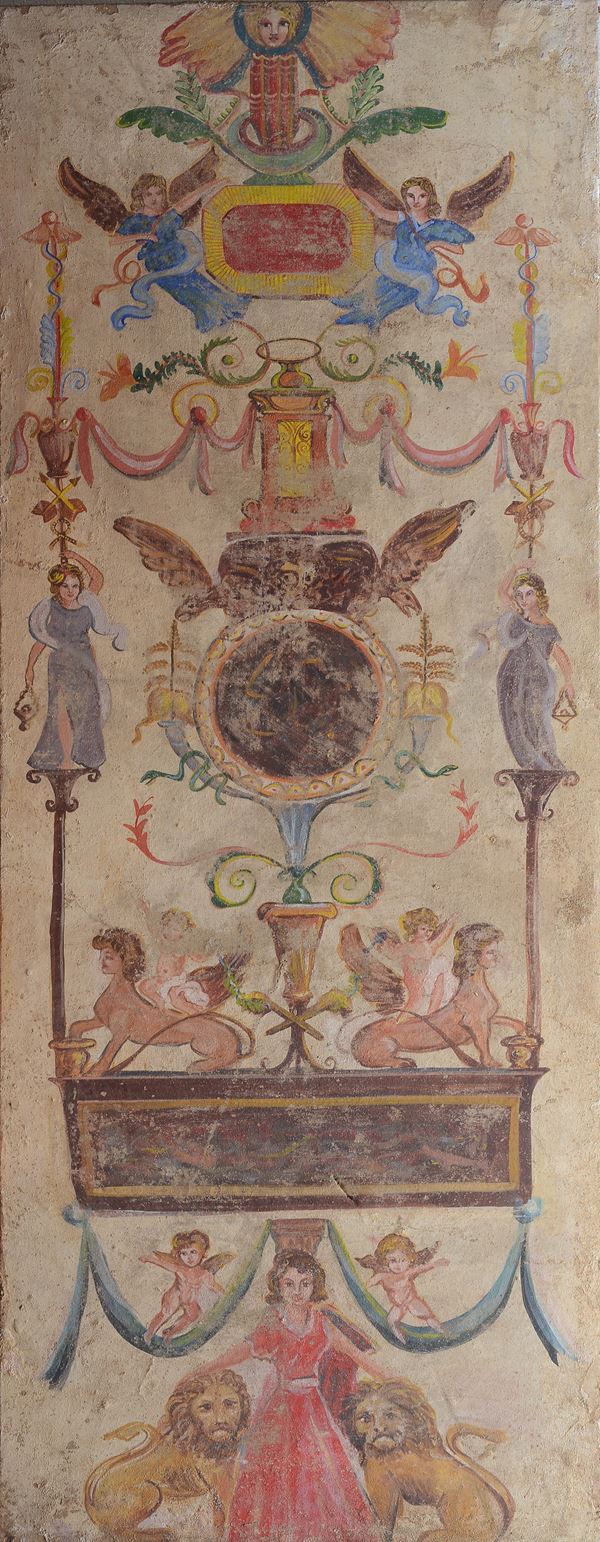 Anonimo, XIX - XX sec. - Pannello decorato a grottesche