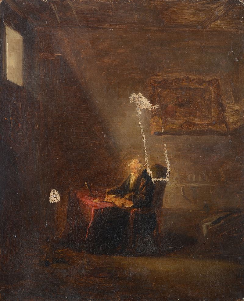 Interno con monaco allo scrittoio