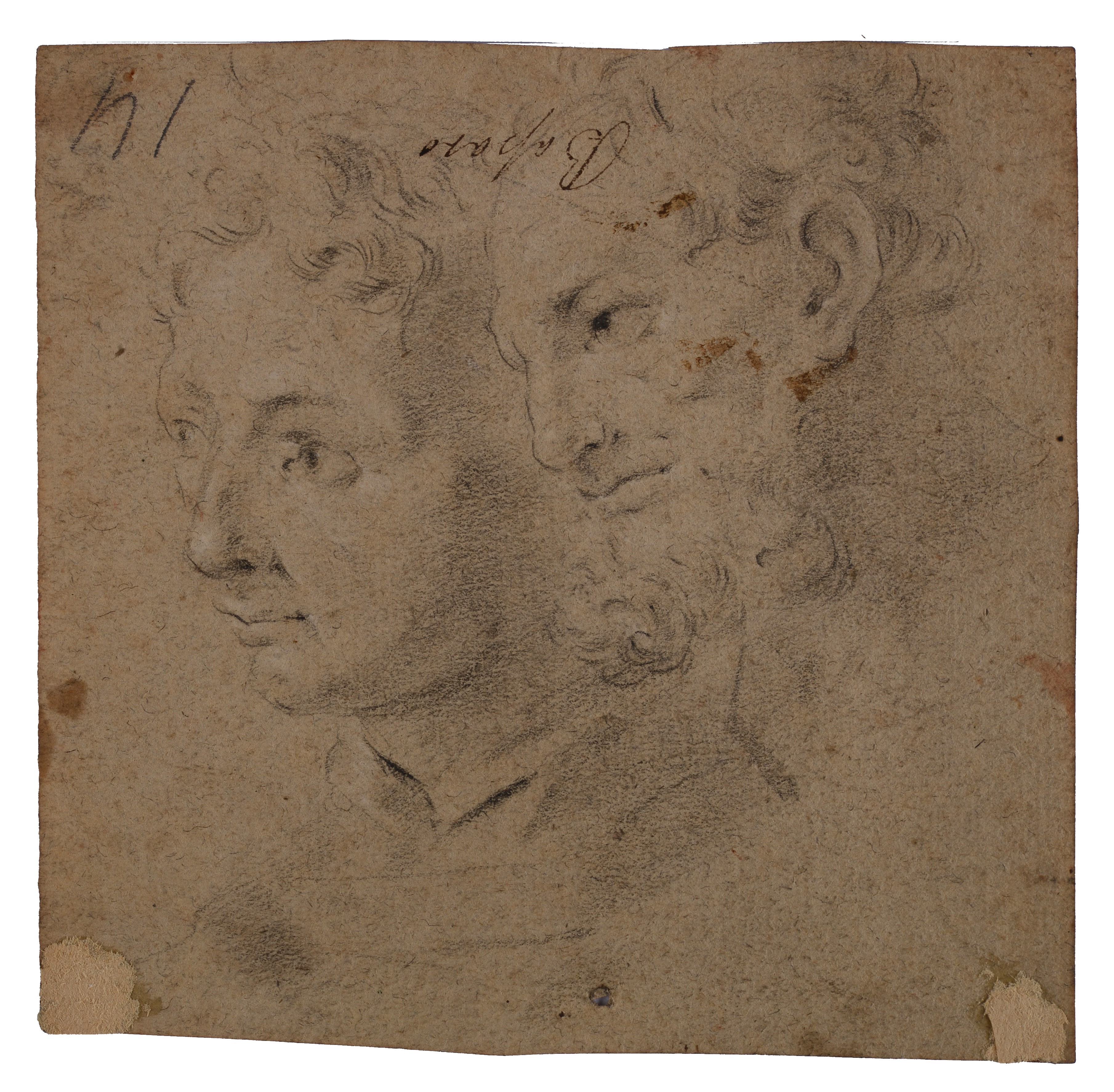 Volto di uomo con barba (fronte) Due volti di profilo (retro)