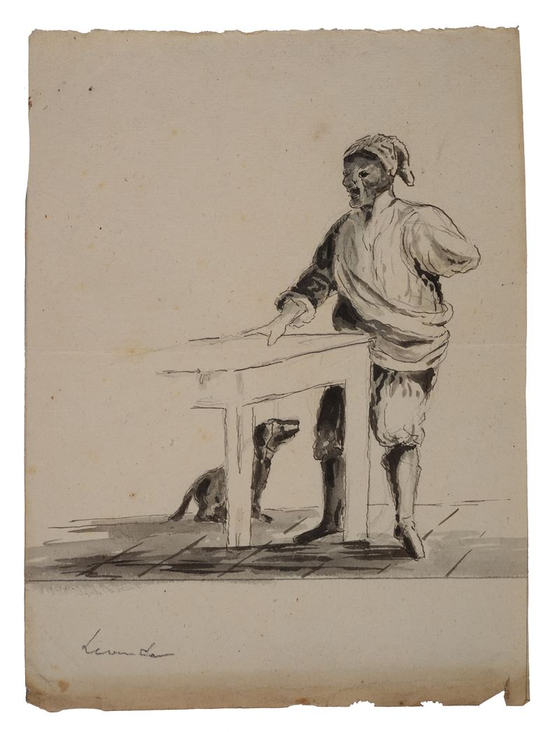 Figura al tavolo e cane