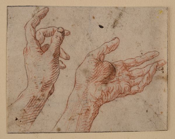 Anonimo, XVIII sec. : Studio di mani  - Matita e sanguigna su carta - Asta DISEGNI ANTICHI DALLA COLLEZIONE CERASTICO - Pananti Online