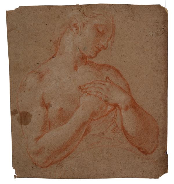 Scuola Italia Centrale, XVII - XVIII sec. - Studio di figura femminile con mani giunte