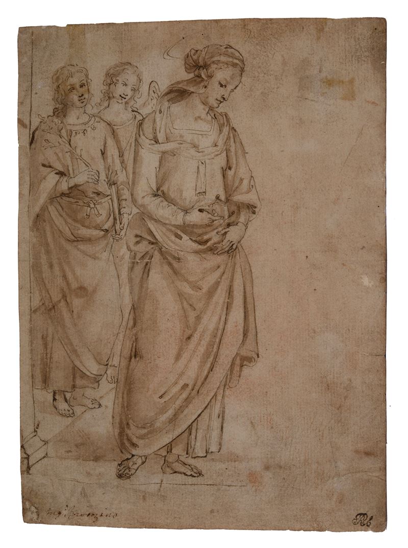 Anonimo, XVIII Sec. - La Vergine e gli Angeli (studio da Perugino)