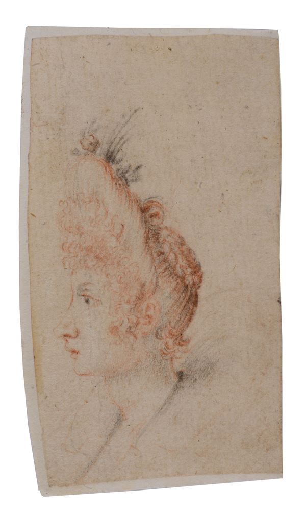 Scuola Italia Centrale, XVII sec. - Profilo di testa femminile e volto di putto