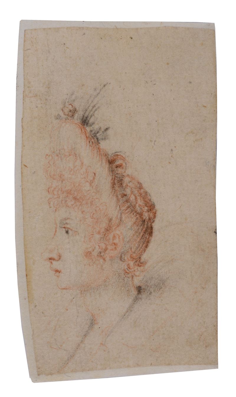 Profilo di testa femminile e volto di putto