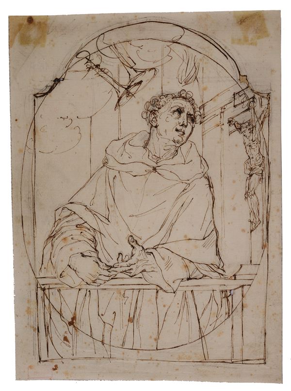 Scuola Emiliana, XVIII sec. - Santo in estasi davanti al Crocefisso