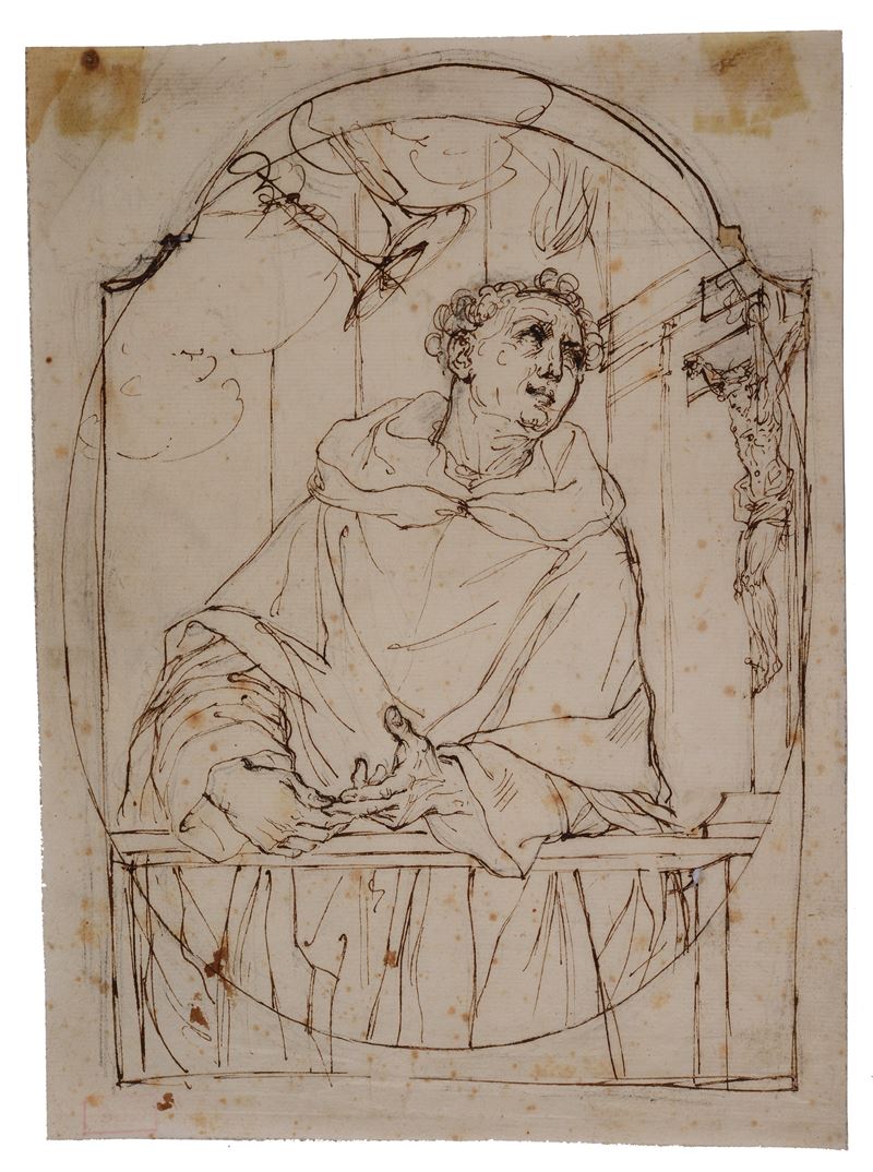 Scuola Emiliana, XVIII Sec. - Santo in Estasi Davanti al Crocefisso