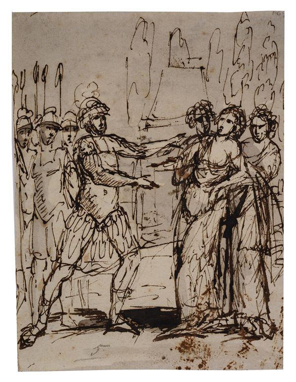Anonimo, XVIII - XIX sec. - Scena con soldati e figure femminili