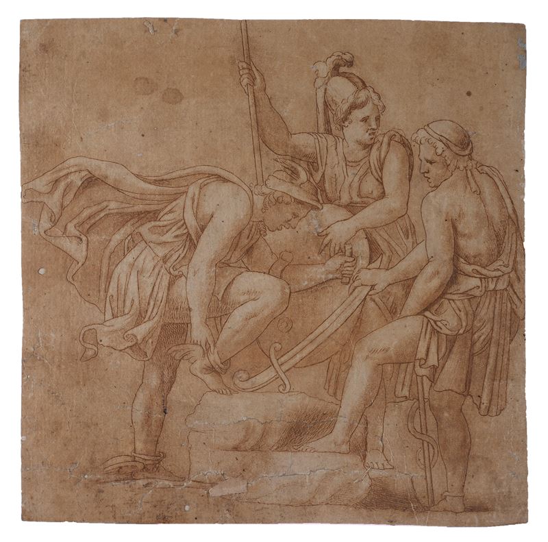 Anonimo, XVII Sec. - Mercurio Calza gli Stivali Alati con Perseo e Minerva (copia da Giulio Roman...