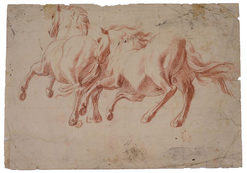 Anonimo, XVIII Sec. - Coppia di Cavalli (fronte) - Cavallo (retro)