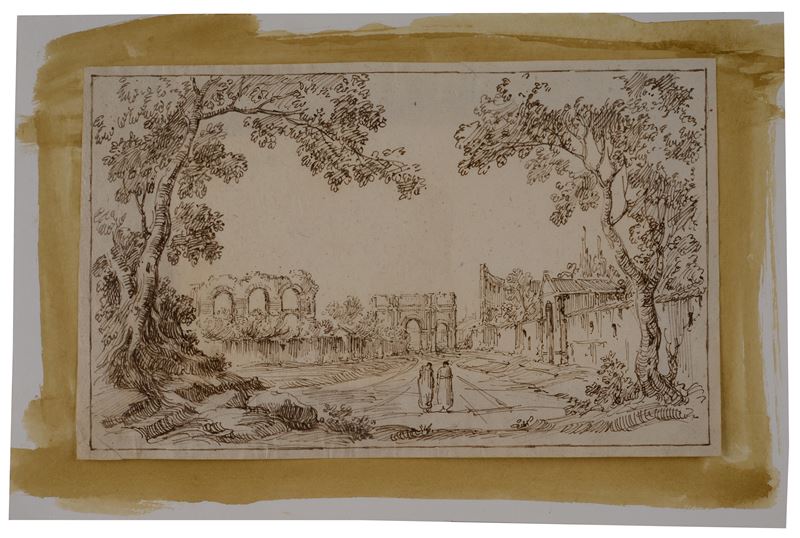 Paesaggio con figure e rovine