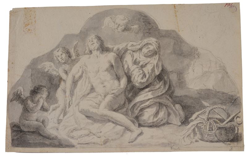 Lamentazione sul corpo di Cristo (fronte) Figura inginocchiata (retro)