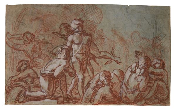 Scuola Fiamminga, XVII sec. - Scena mitologica con Mercurio e divinità fluviali