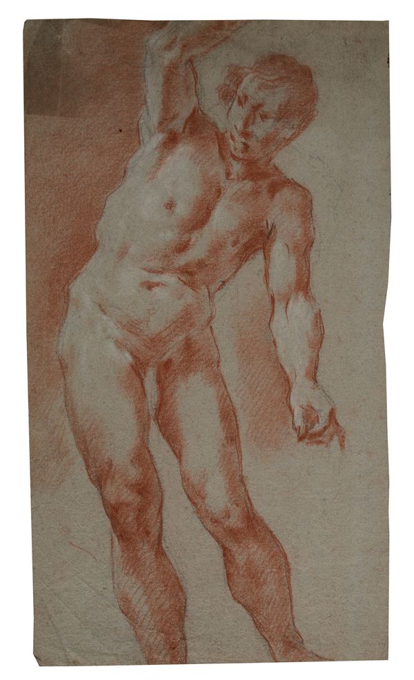 Scuola Italia Settentrionale, XVIII sec. - Nudo (sul verso: a matita Divinità che banchettano)