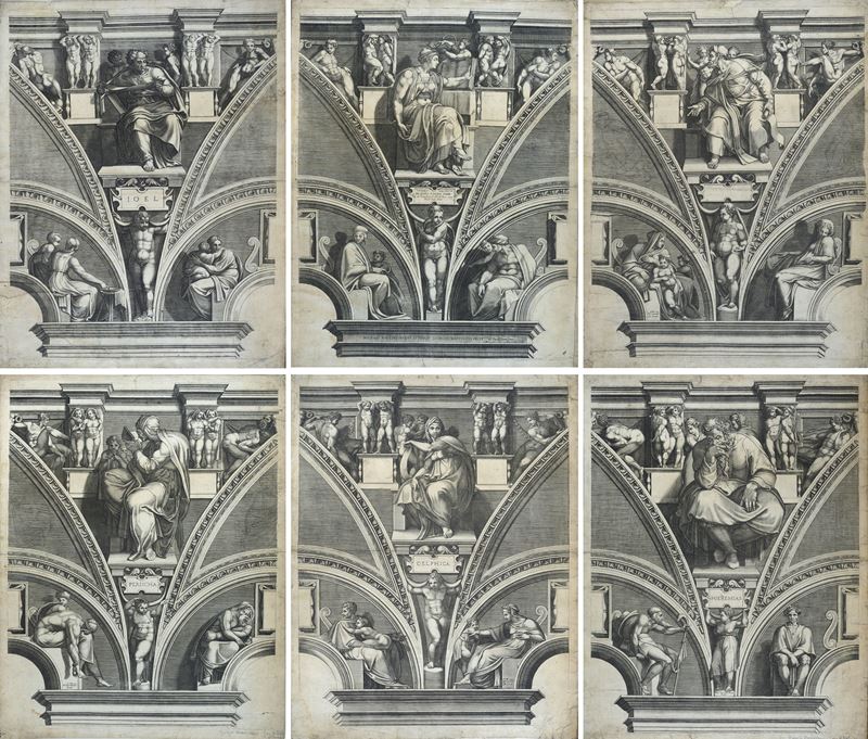 Particolari della volta della Cappella Sistina con figure di profeti e sibille