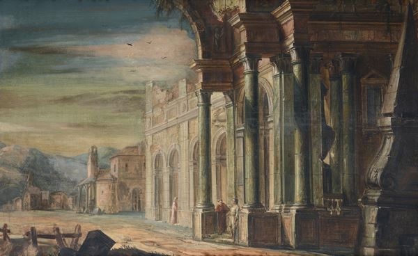 Attr. a Pietro Paltronieri - Paesaggio con architetture