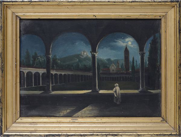 Anonimo, XIX sec. - Notturno nel chiostro