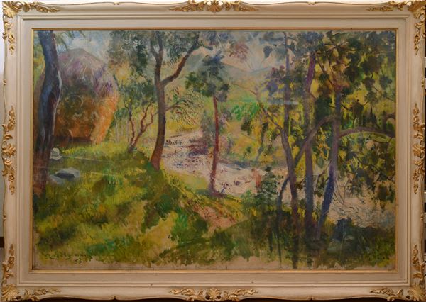 Eduardo Gordigiani - Paesaggio con ruscello e figura