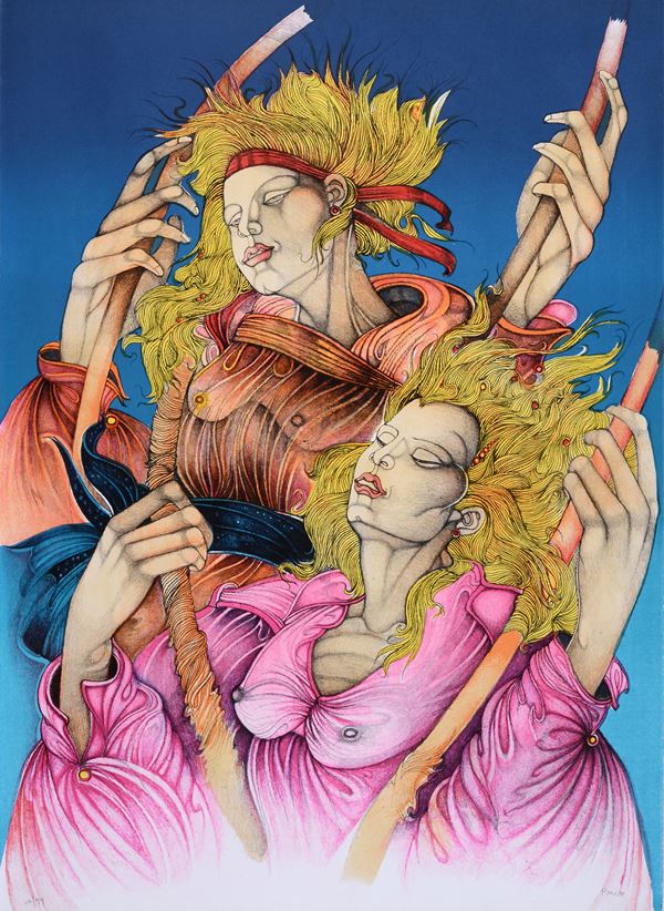 Giuliano Pini : L'altalena  (1989)  - Litografia - Asta GRAFICA E MULTIPLI - Pananti Online