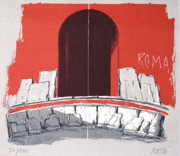 Fabrizio Plessi : Roma  ((1990))  - Litografia - Asta GRAFICA E MULTIPLI - Pananti Online