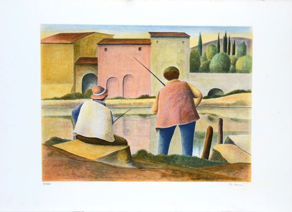 Roberto Masi : Pescatori  - Litografia  - Asta GRAFICA E MULTIPLI - Pananti Online