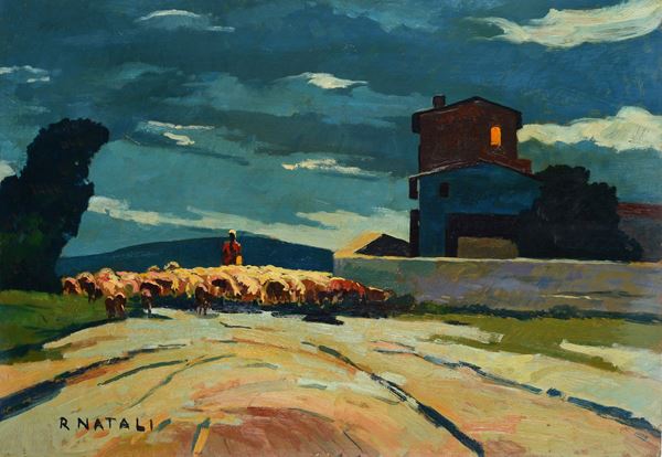 Attr. a Renato Natali - Paesaggio con gregge