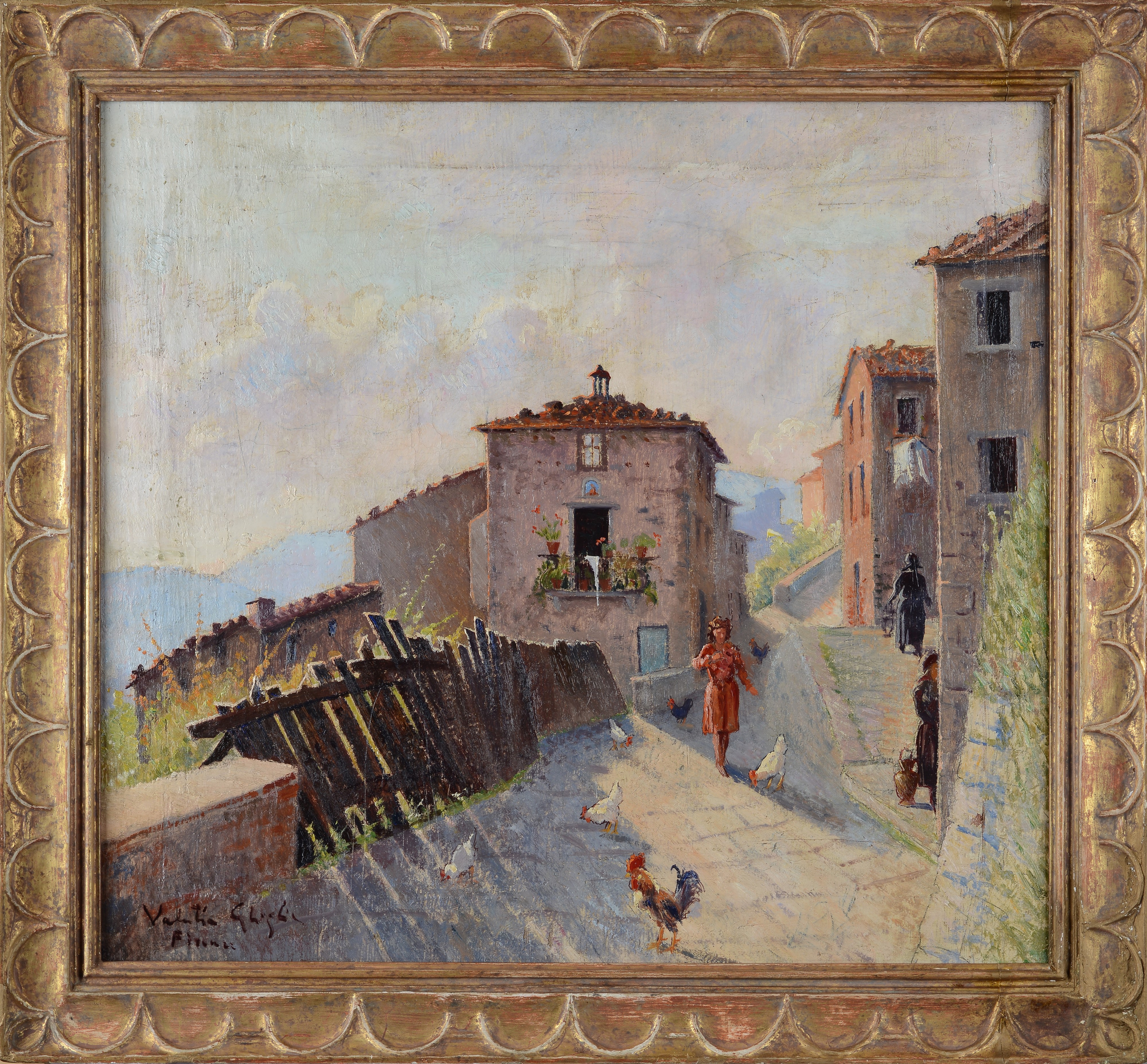 Valentino Ghiglia - Strada di Paese con Figure