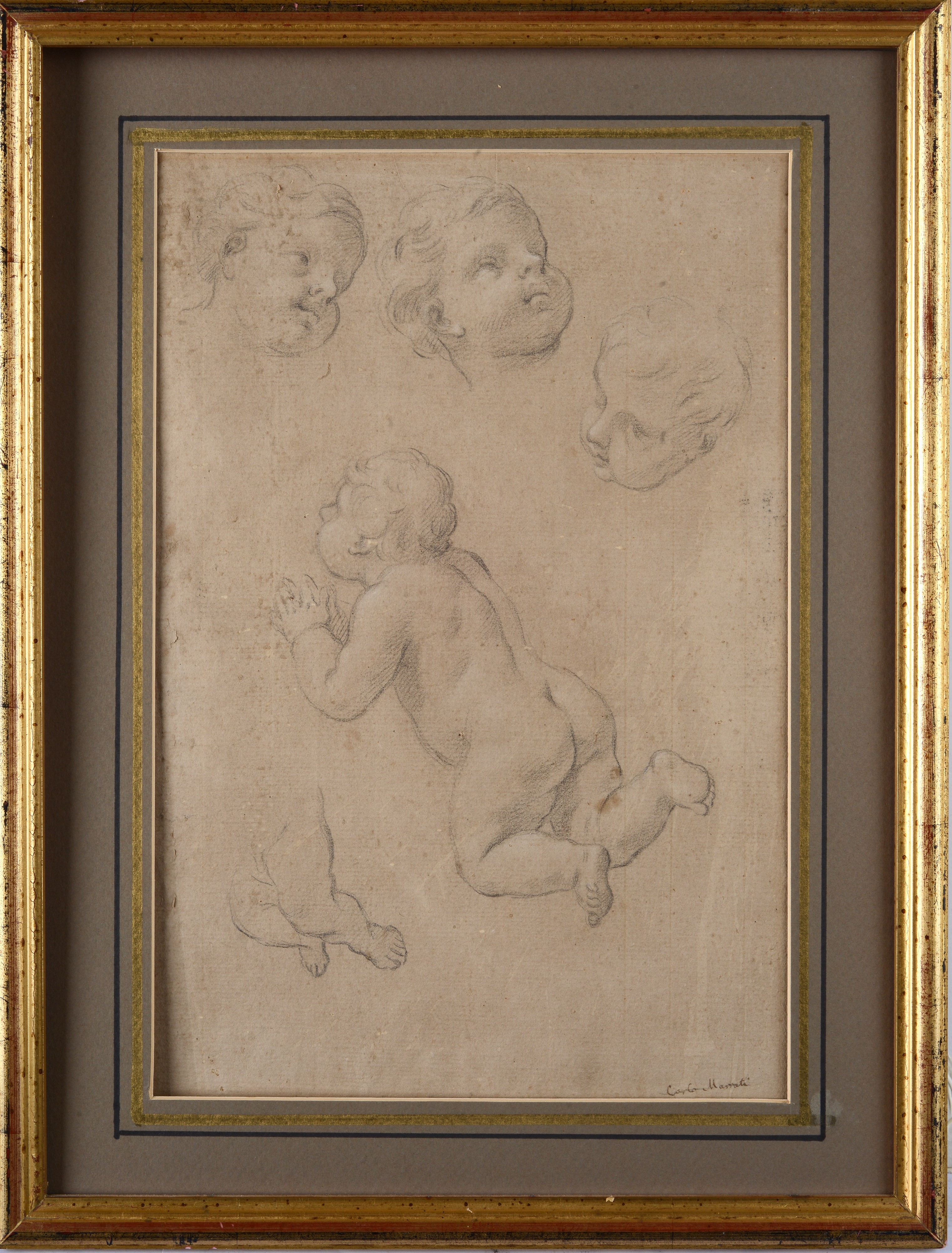 Studio di putto e teste (fronte)- Studio di mani (retro)