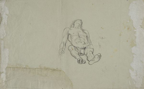 Anonimo, XIX sec. - Scorcio di nudo (fronte) Nudo disteso con figura (retro)