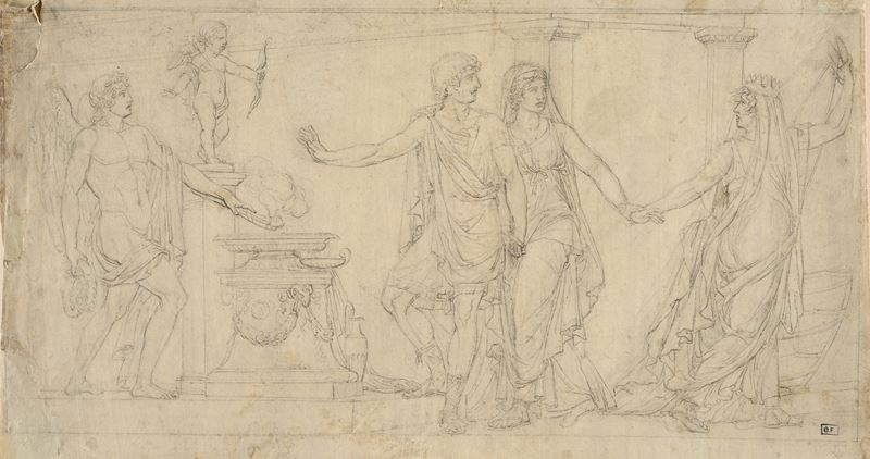 Studio per fregio classico con scena di sacrificio