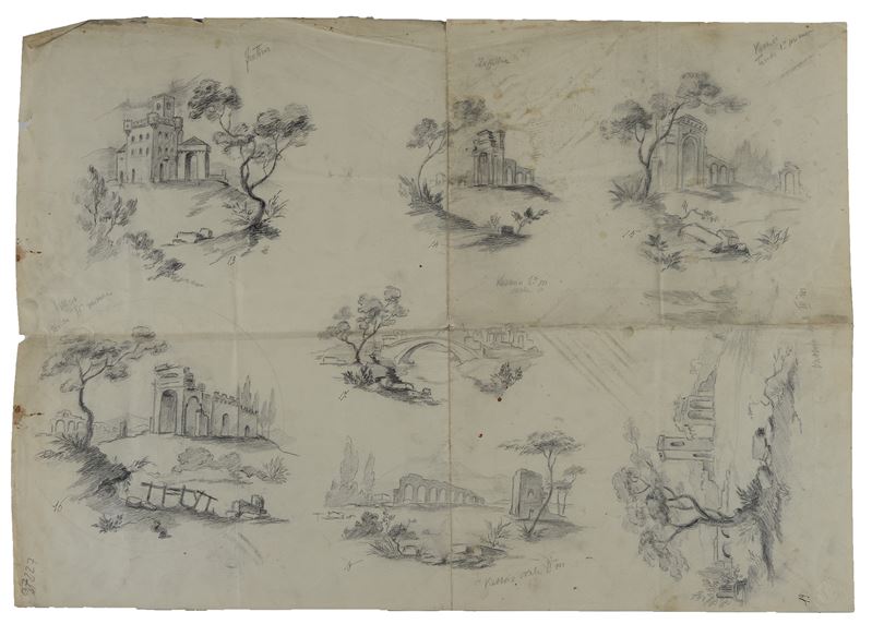 Studio per decorazioni a paesaggio (fronte e retro)