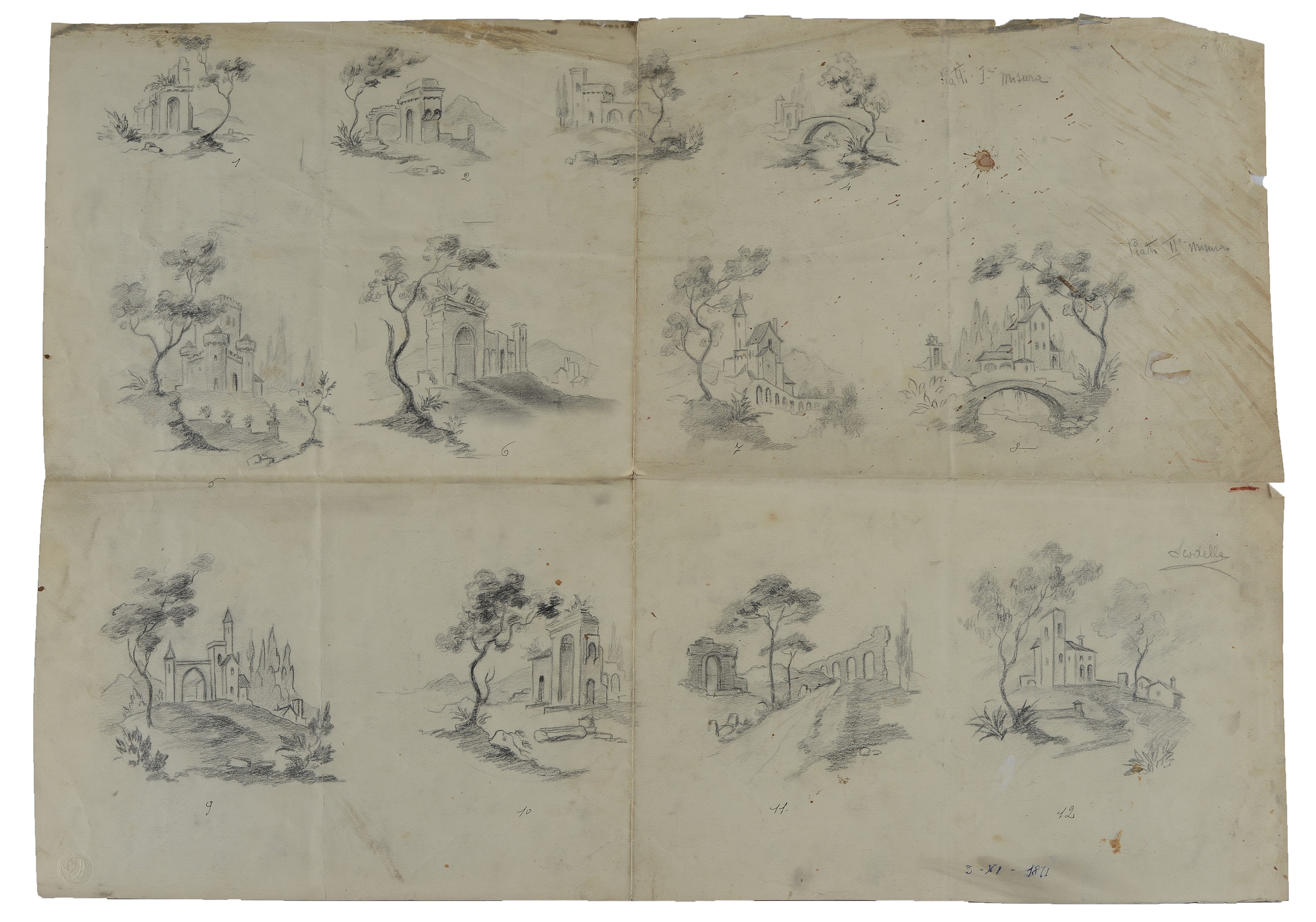 Studio per decorazioni a paesaggio (fronte e retro)