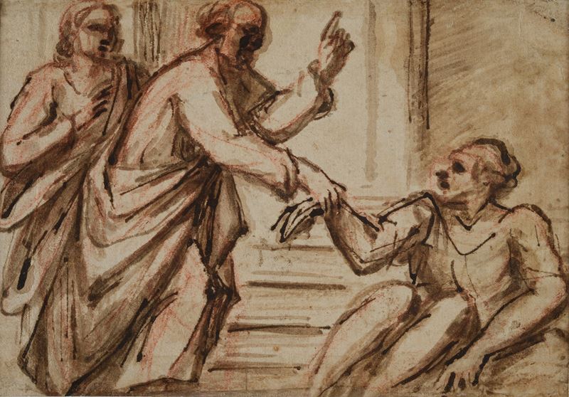 Cristo risana lo storpio (fronte) Figure a matita rossa (retro)