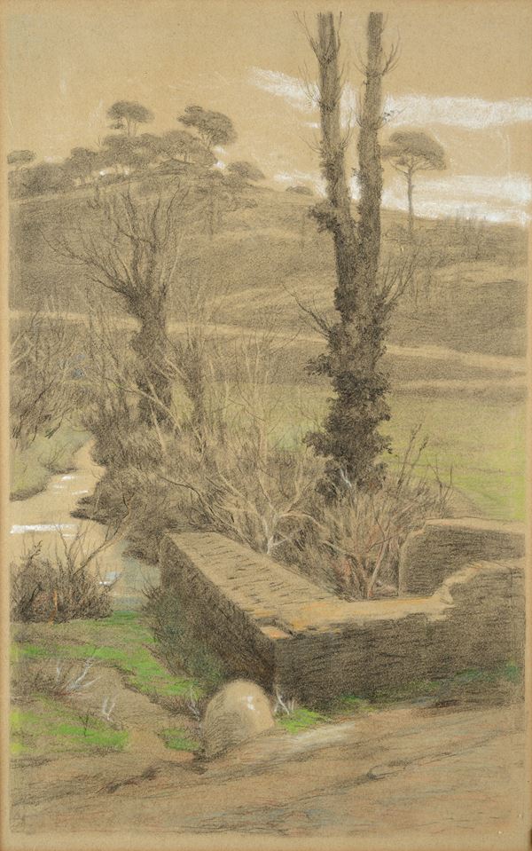 Attr. a Ettore Ferrari - Paesaggio con alberi