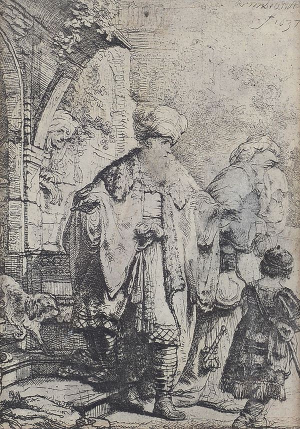 Abramo scaccia Agar e Ismaele (da Rembrandt)