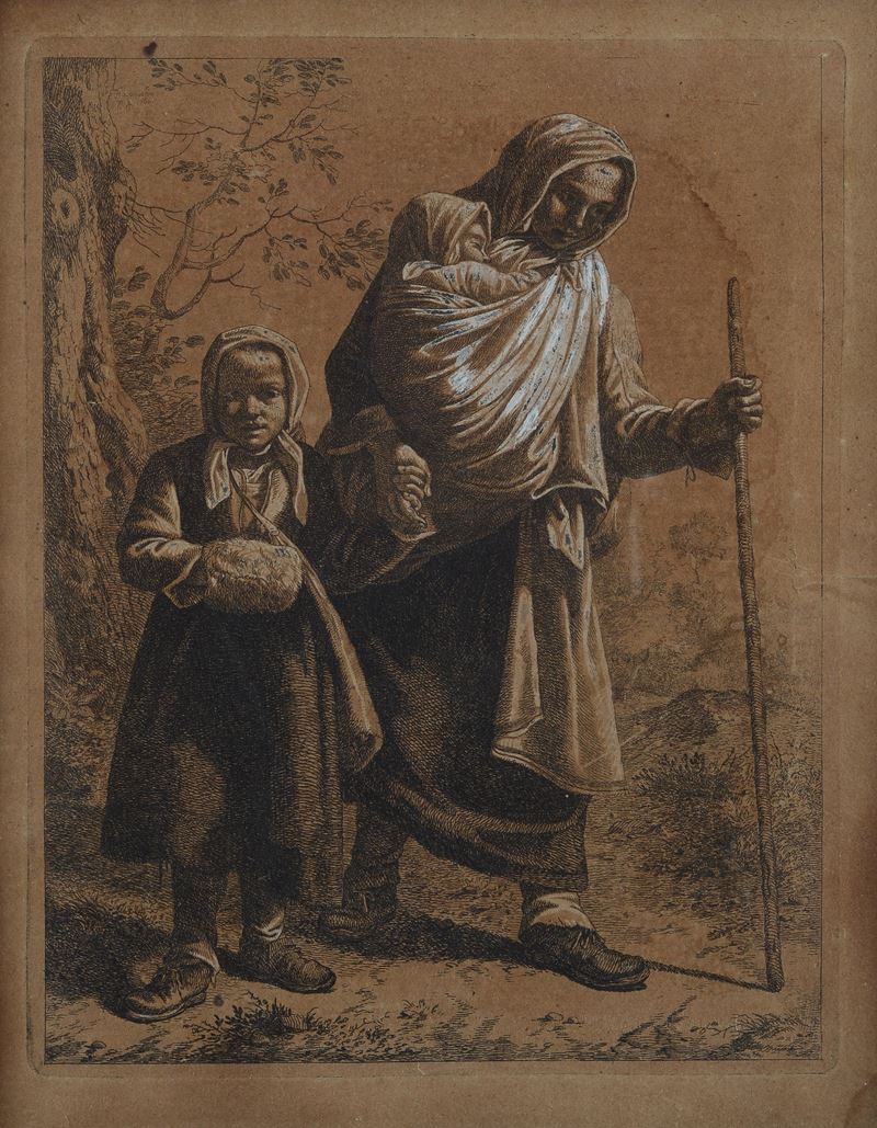 Contadina con bambina e bambino