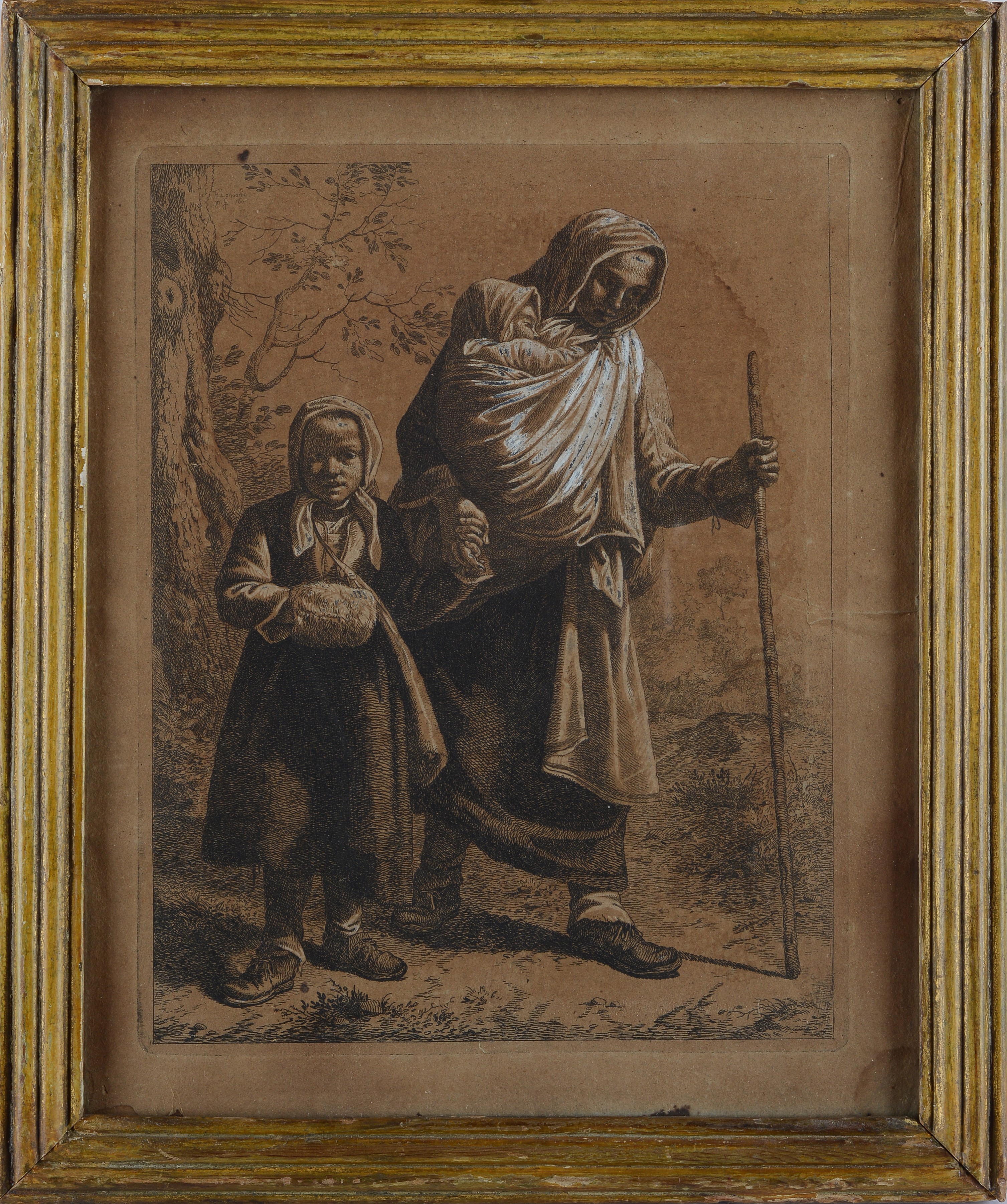 Contadina con bambina e bambino