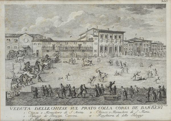 Veduta delle chiese sul prato colla Corsa dè Berberi 