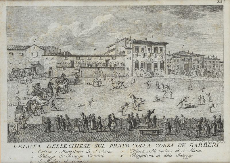 Veduta delle chiese sul prato colla Corsa dè Berberi