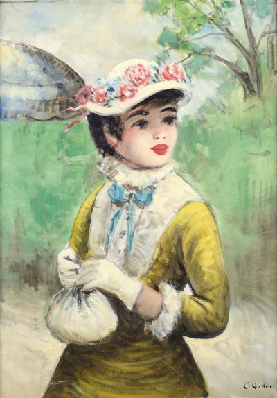 Anonimo, Signora con cappello, olio su tela