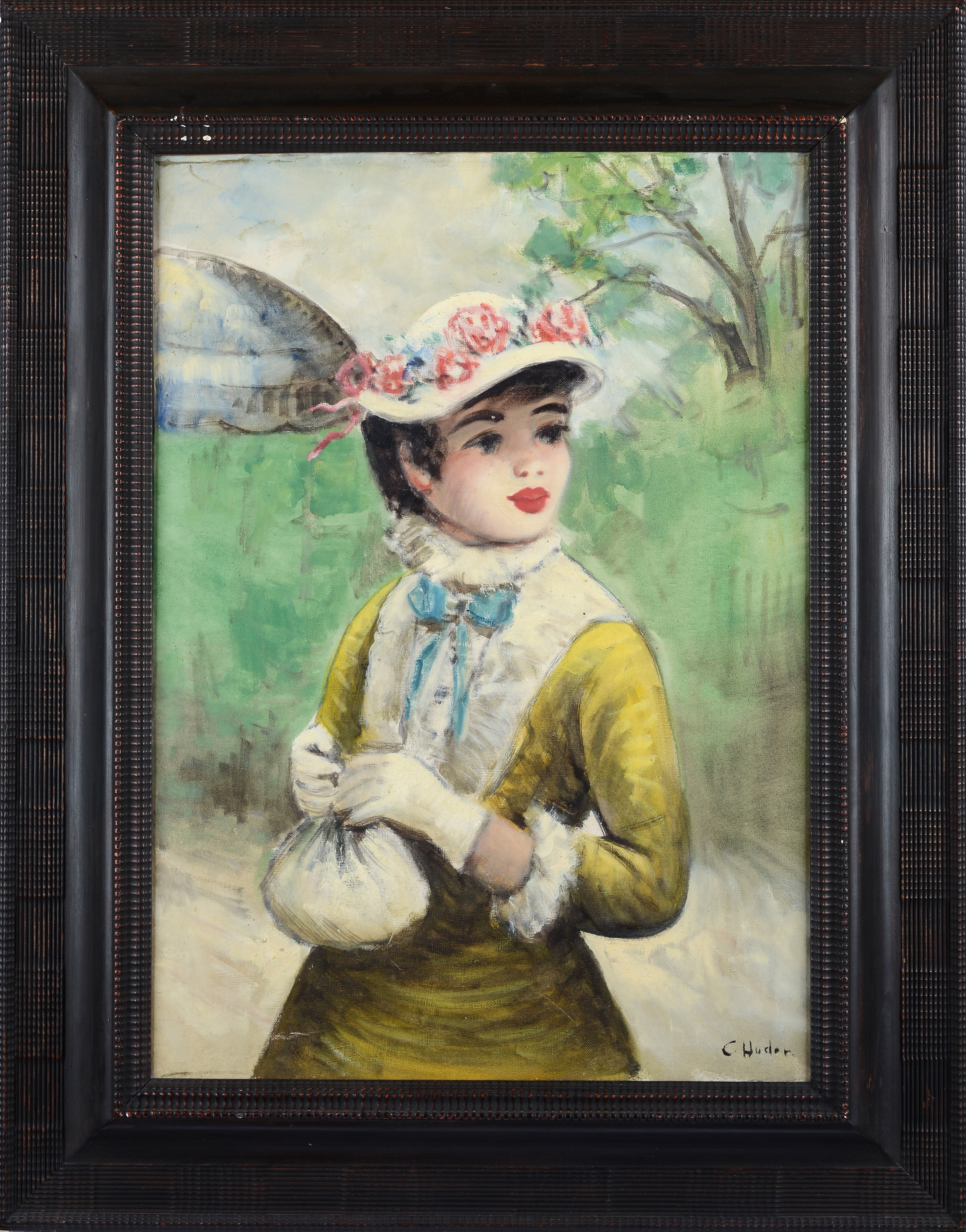 Anonimo, Inizi XX Sec. - Anonimo, Signora con cappello, olio su tela