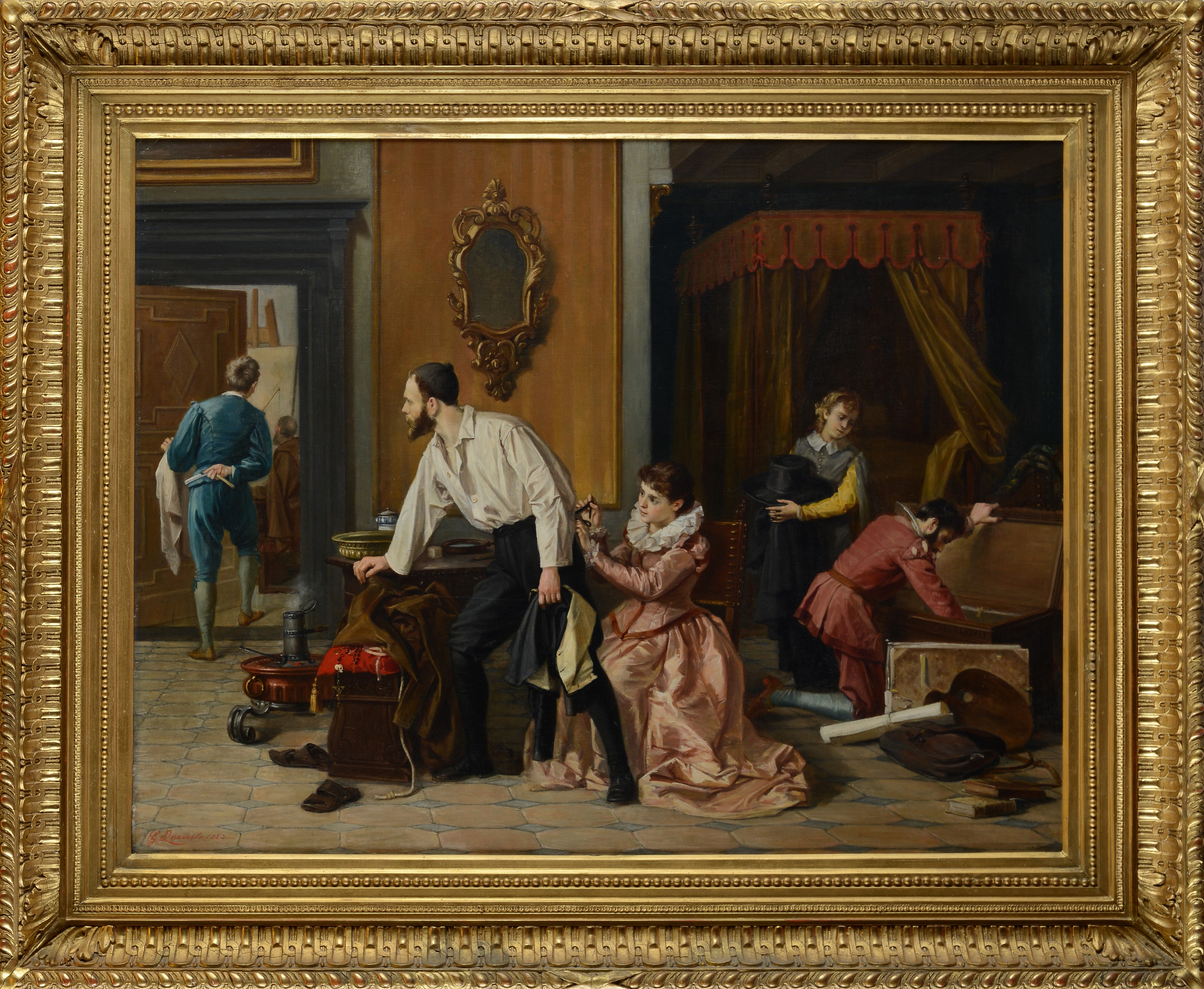 Giulio Queirolo - La fuga di Bernardo Strozzi, olio su tela, cm 69x90, 1883