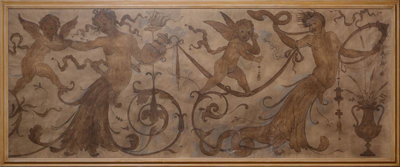 Fregio decorativo con putti e figure antropomorfe