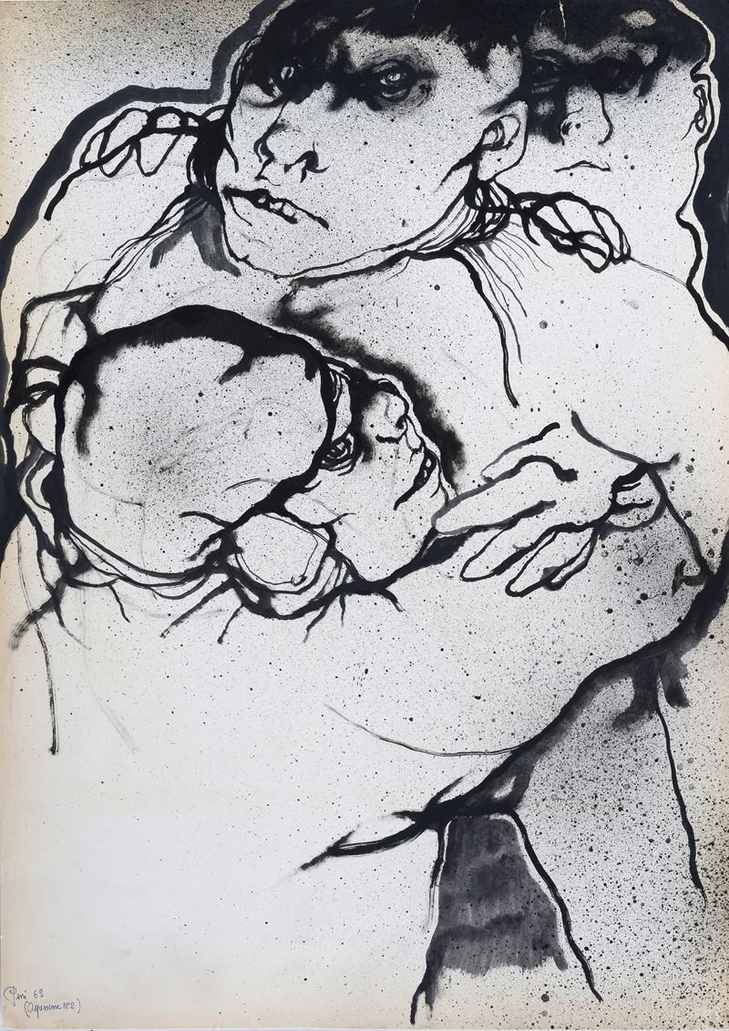 Giuliano Pini - Senza titolo, tempera su cartoncino