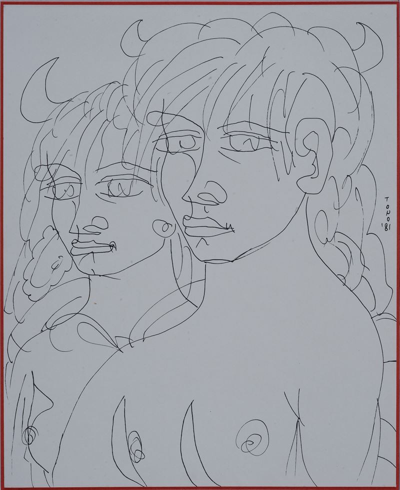 Tono Zancanaro - Figure - Penna su carta, 1981